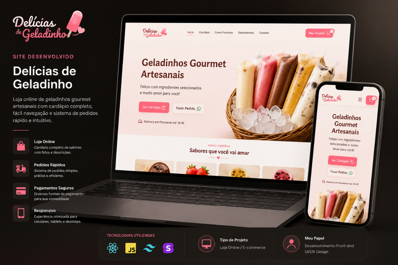 Landing page de vendas para geladinhos gourmet